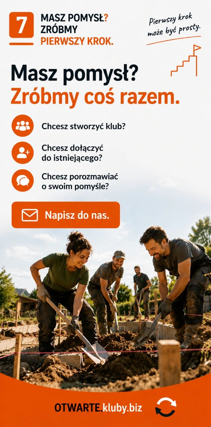 Grupa uczestników podczas wspólnej pracy w terenie – przykład lokalnego działania i współpracy w klubie.